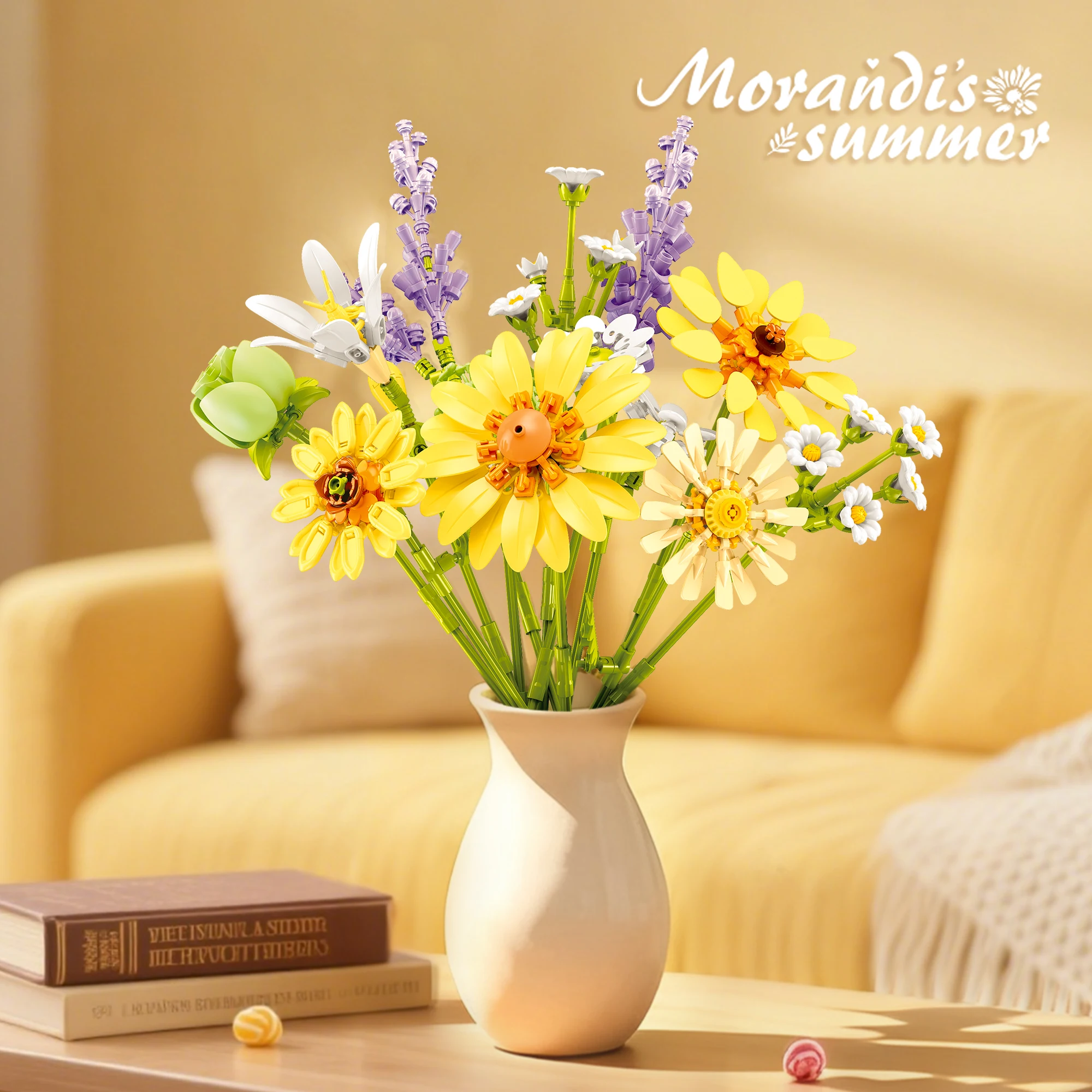 

Flower Building Blocks Bouquet Set DIY Floral Arrangement for Home Office Desk Decor Perfect Birthday Valentine Gift for Women