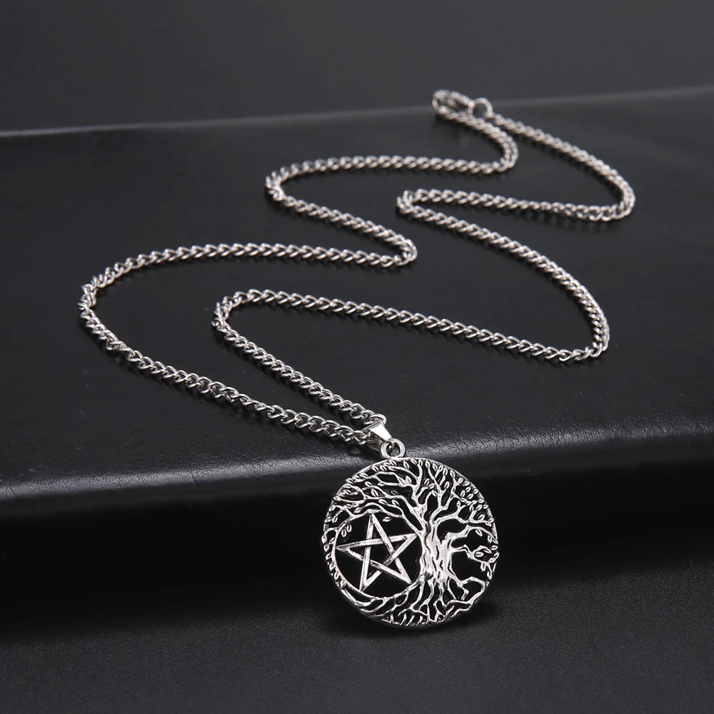 Dawapara Norse Runes Amulet Pendant Necklace Yggdrasil The Tree of Life Pentagram Nordic Talisman Celtics Jewelry