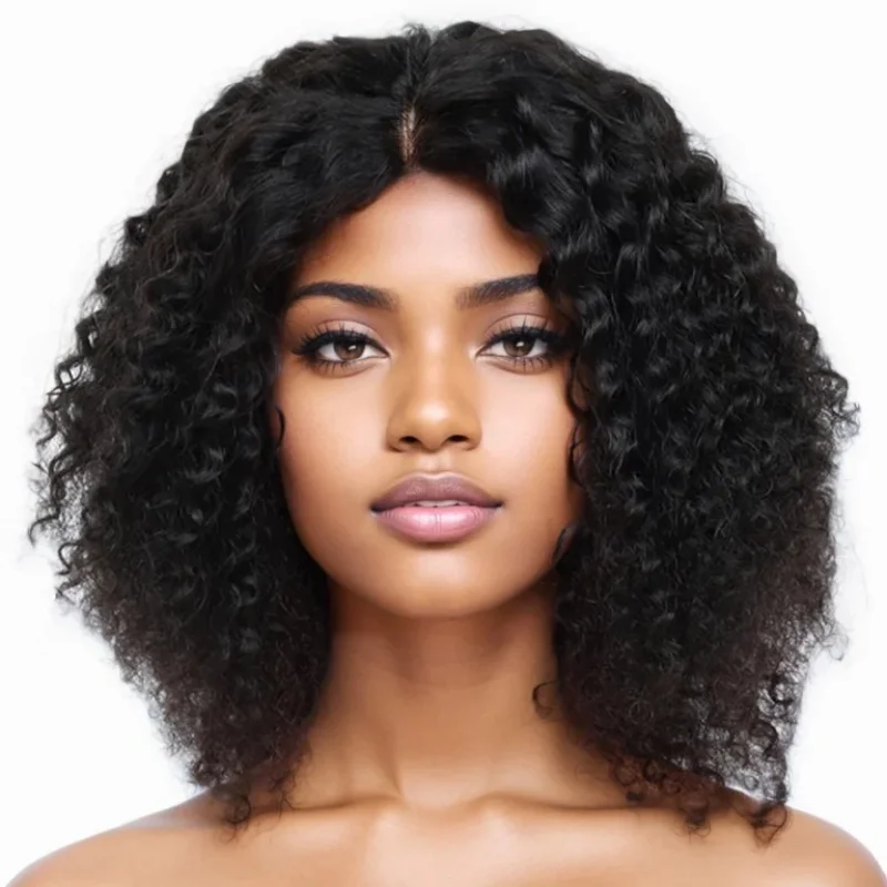 Kinky Curly Lace Closure Wig Human Hair for Black Women Middle Part Brazilian Hair Wig Short Curly Human Hair Wigs