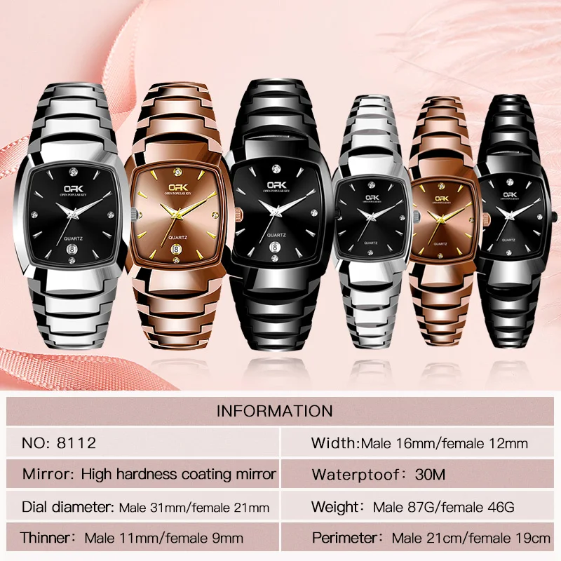 OPK Quartz Couple Watch Top Fashion Luxury Waterproof Luminous Diamond Watch Elegant and Romantic Style Men's Women's Watch 8112