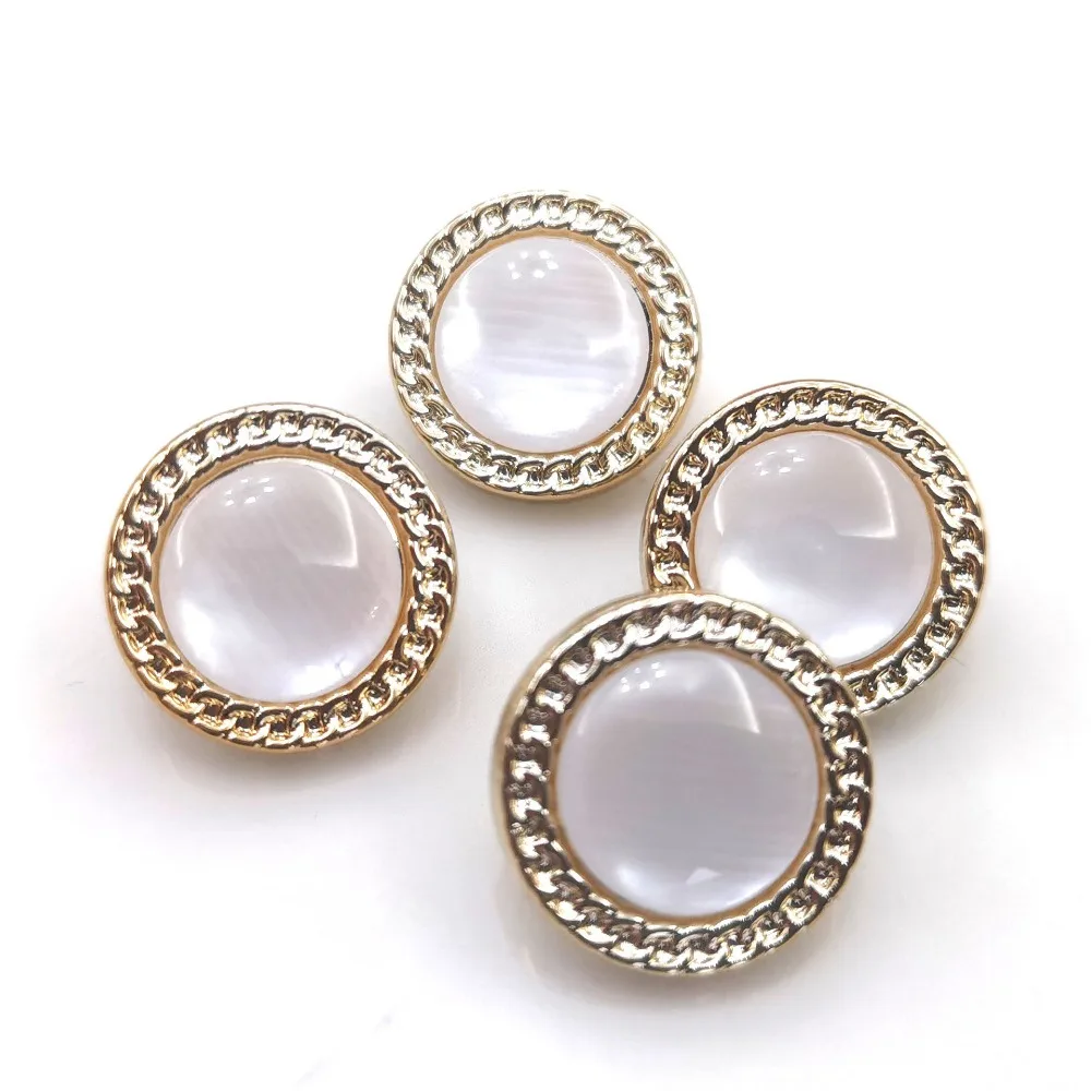 10pcs Fashionable Shank Buttons Opal-like Beautiful Gold Color Round Plastic Buttons Garment Accessories