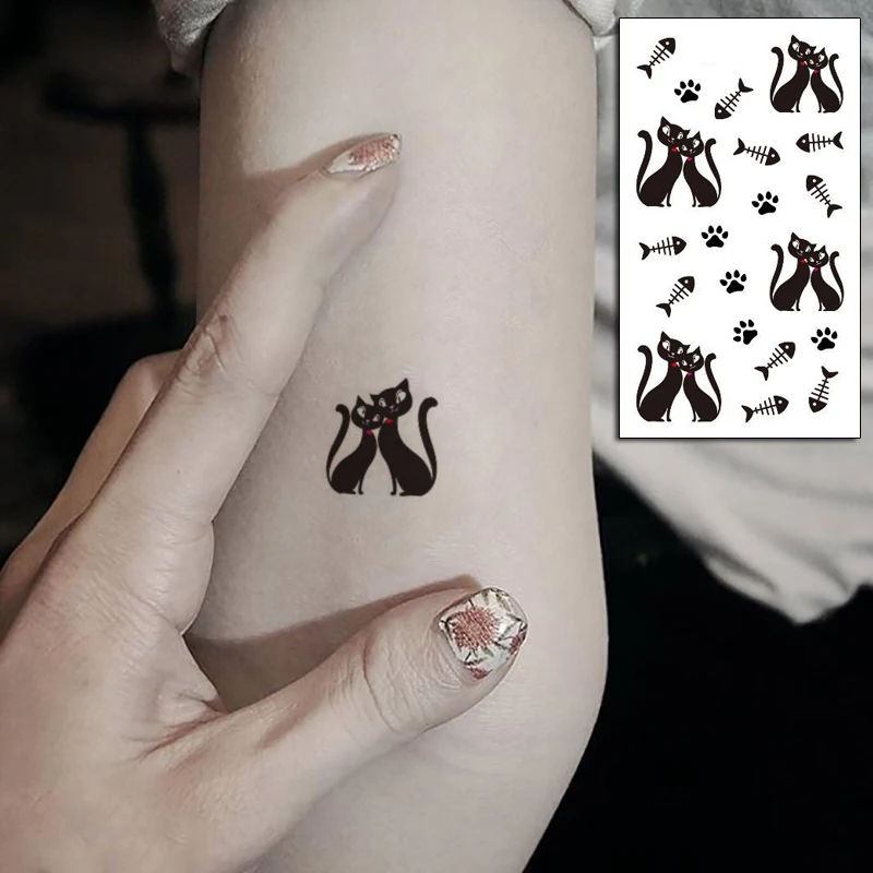 Tattoo Sticker Little Half Face Cat Element Small Animal Flower Water Transfer Temporary Fake Body Art Tatoo for Kid Girl Boy