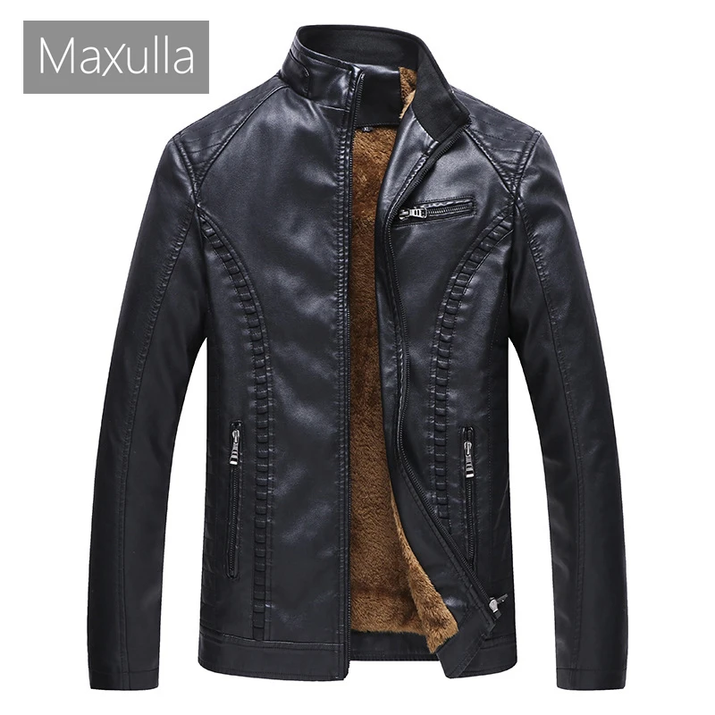 Autumn Winter Men's PU Leather Jackets Leisure Man Fleece Warm Leather Coats Mens Retro Motorcycle Biker Jackets Clothing