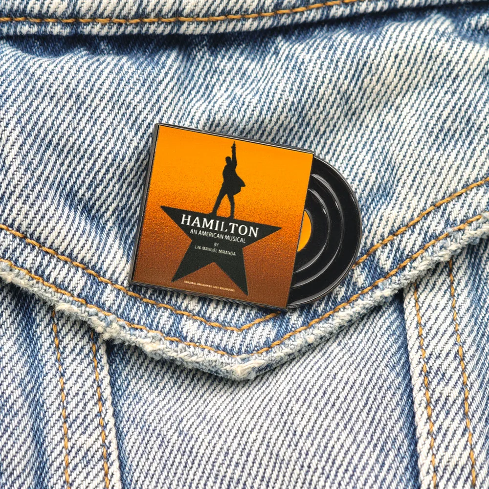 Hamilton An American Musical Brooch Classic Well-known Theater Lapel Pin Black Vinyl Record Badge Star Silhouette Jewelry Gift view 5