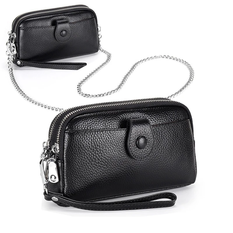 

Высококачественный клатч из натуральной кожи для женщин, модная маленькая сумочка на двойной молнии, сумка через плечо с/без цепочки