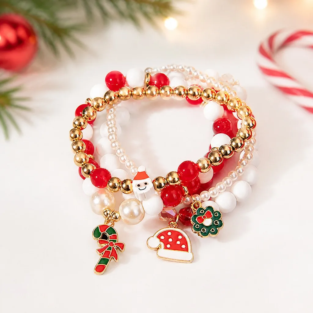 Christmas Charm Bracelet Imitation Pearl Christmas Bracelet Holiday Jewelry Polymer Clay Unisex Bracelet For Relatives Christmas