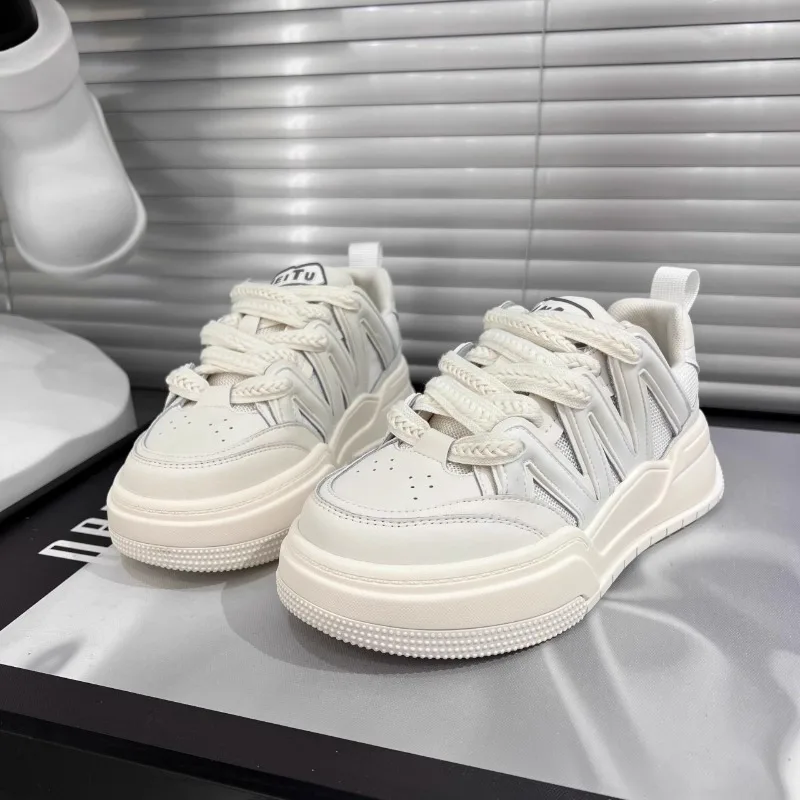 

2025 Hot Seller High-quality New Fashion Sneakers Women Cow Leather Simple Platforms Mixed-colors Lace-up Ladies Shoes Handmade