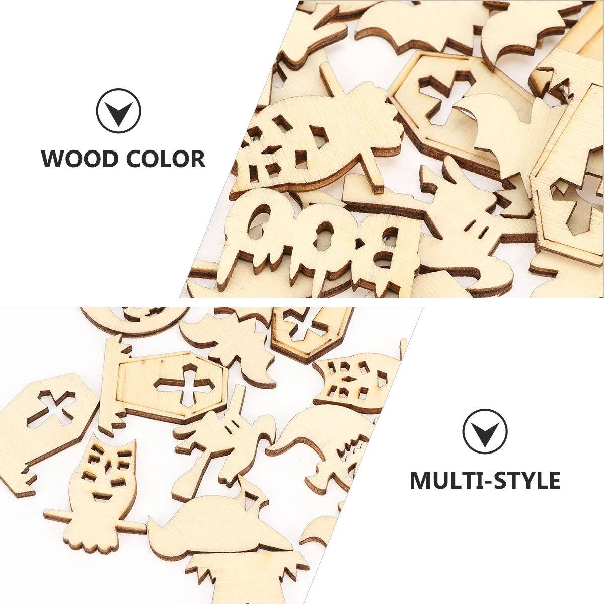 

50Pcs Halloween Wooden Tags DIY Pumpkin Witch Cutouts Unfinished Wood Color Craft Supplies for Party Decoration