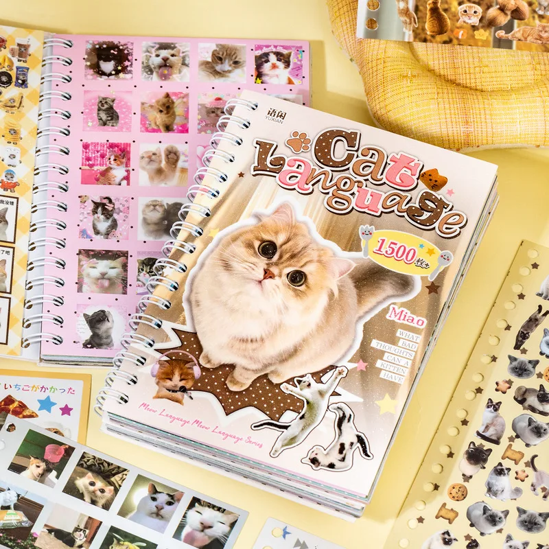 30Pcs Cat Language Series Coated Paper Sticker Book Kitten Pattern Die Cut Stickers Scrapbooking Supplies