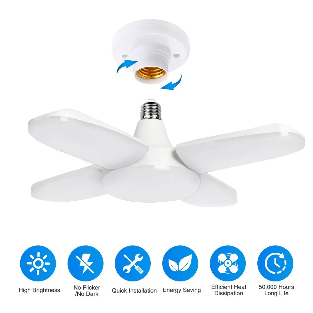 E27 28W/60W Fan Shape Foldable LED Pendant Lights No Flicker LED Bulb AC 220V/85-265V 360 Degrees Angle Adjustable Ceiling Lamp