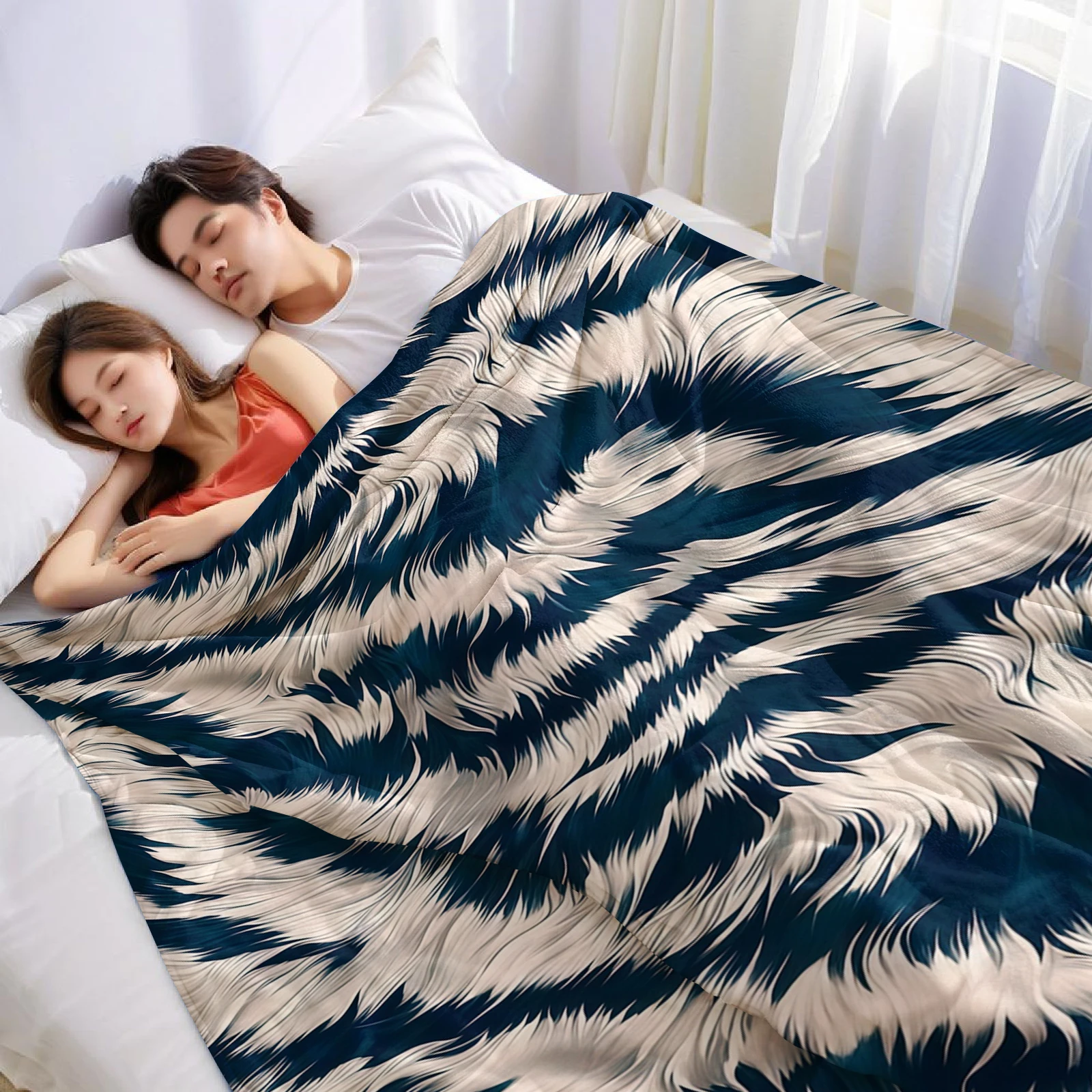 Zebra Stripe Cartoon Anime Print Flannel Blanket Soft Warm Throw for Kids Bedroom Sofa Bed Christmas Office Car