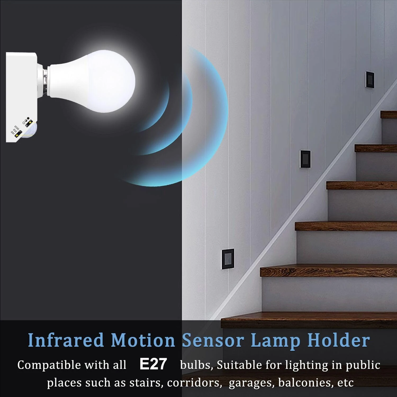 IR Motion Sensor Light Socket for E27 Bulb LED Lamp Bulb Holder with Adjustable Auto On/Off Socket for Garage Basement Porch