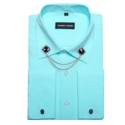 Original Men's Shirts Turquoise Spring Autumn Long Sleeve Lapel Shirt Casual Fit Groom Wedding Party Business Barry.Wang CY-742