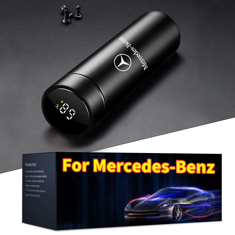 500ml Portable Car Logo Intelligent Stainless Steel Thermos Bottle For Mercedes Benz C230 C240 C250 C280 C300 C320 C350 C400