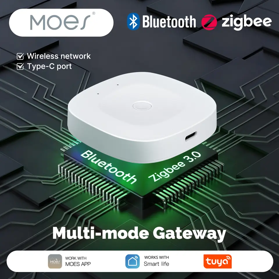 MOES Tuya Smart ZigBee Bluetooth Multi-Mode Gateway Hub Type-C Power Wireless Home Automation Works with Alexa Google Home