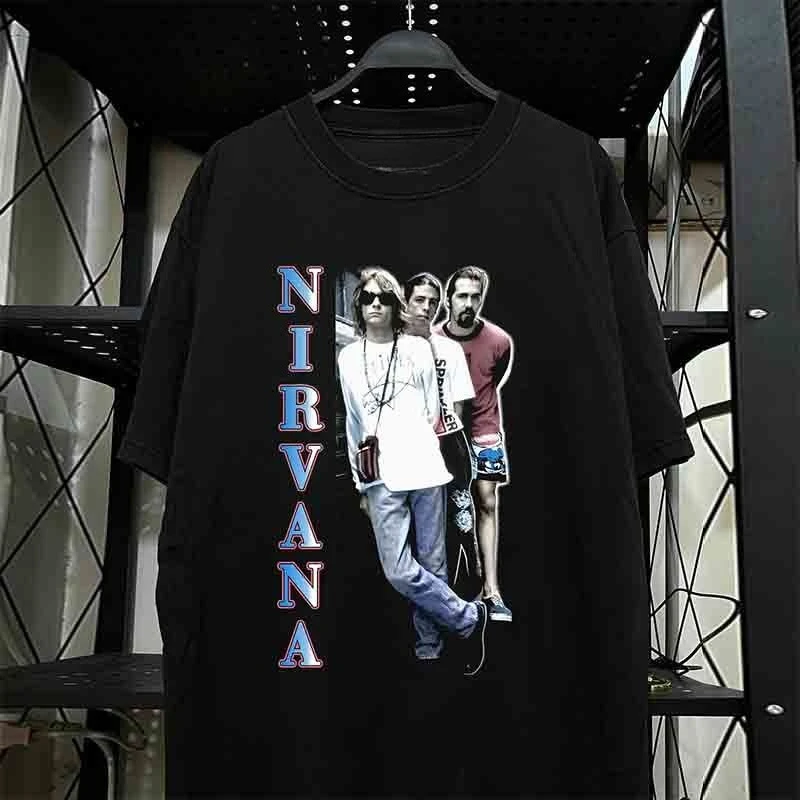 

Модная футболка с короткими рукавами Nirvana Rock Band, винтажная американская футболка из плотного хлопка, крутая мужская футболка с половиной рукавов