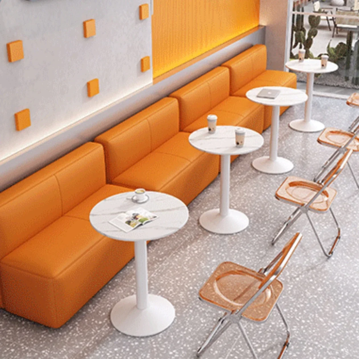 

l # Industrial style stainless steel round table coffee tea shop sofa booth dessert shop folding chair dining table and chair se