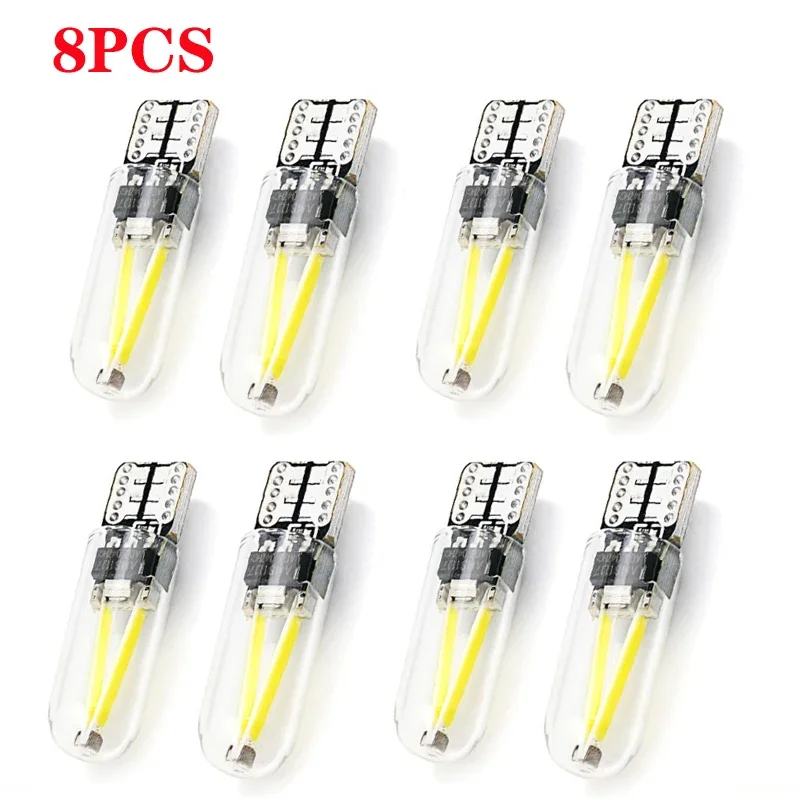 8X W5W Led T10 Cob Glass Car Light Led Filament Auto Automobiles Reading Dome Wedge License Plate Bulb Lamp DRL Car Styling 12v