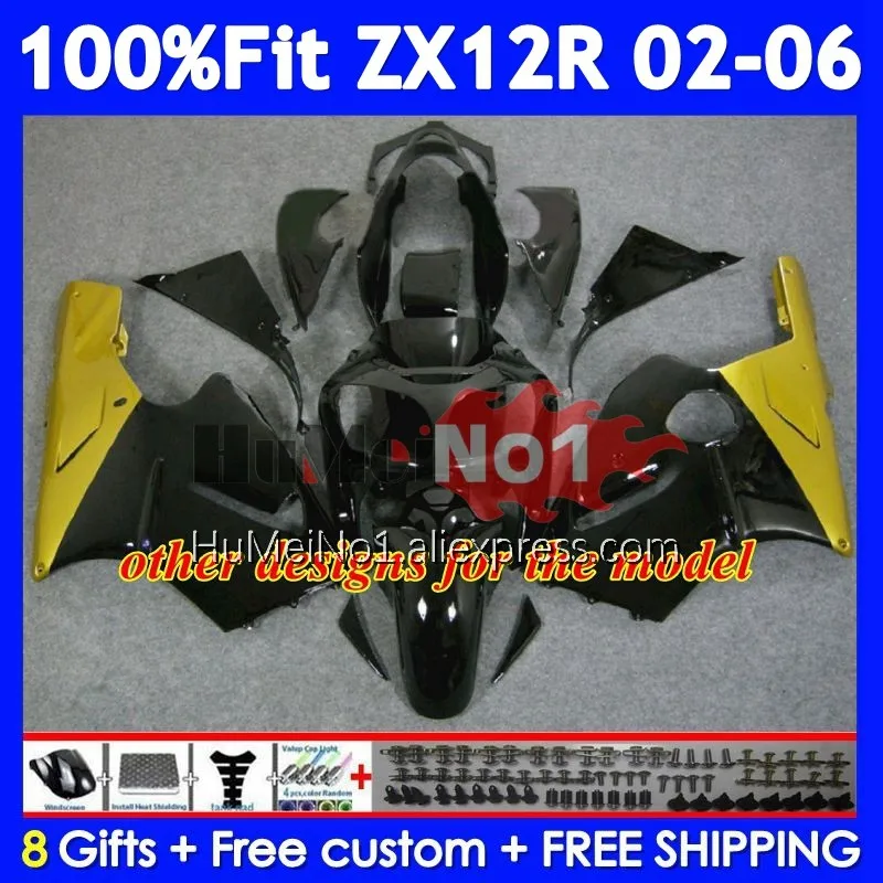 OEM Kit For KAWASAKI NINJA ZX-12R Gloss Black ZX 12R 1200 226No.51 ZX12R 02 03 04 05 06 ZX1200 2002 2003 2004 2005 2006 Fairing