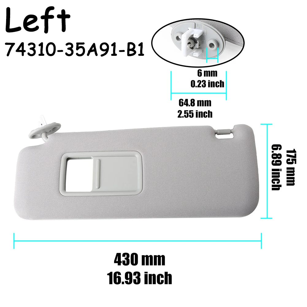Gray Right Left Sun Visor Driver  Passenger Side  With Makeup mirror For Toyota Prado 2010-2023 74310-35A91-B1 7431035A91B1