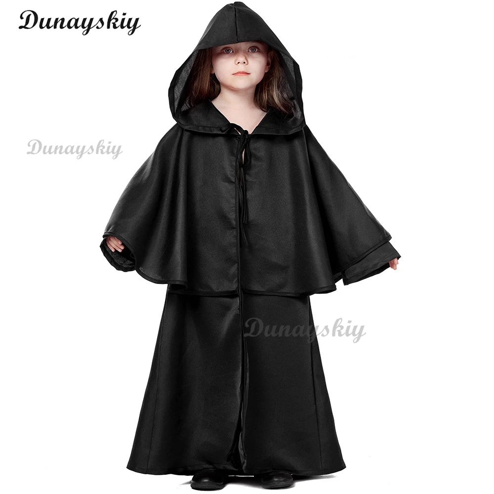 Medieval Ruffled Priest Cape Kid Wizard Cosplay Costume Halloween Vampire Devil Clothes Boy Girl Carnival Party Stage Costumes