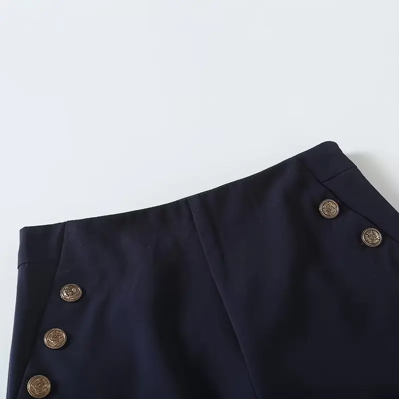 Withered British Ladies Double Breasted High Waist Shorts Commuting Simple Elegant Casual Bermuda Shorts Women