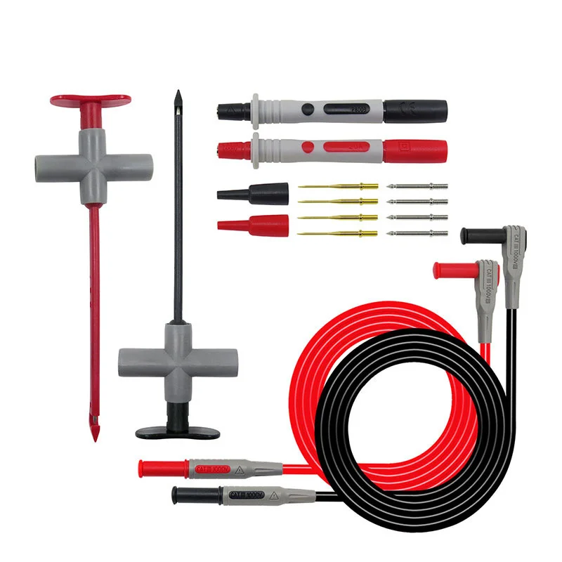 Kit Uji Multimeter dengan Probe Penusuk Kawat, Steker Pisang 4mm, Set Probe Pengait Penusuk untuk Elektronik 1000V/20A