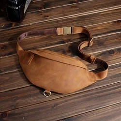 Leather Men's Sports Waist Pack Head Layer Cowhide Multi-functional Mobile Phone Waist Pack Crazy Horse Leather Men's Bag Retro