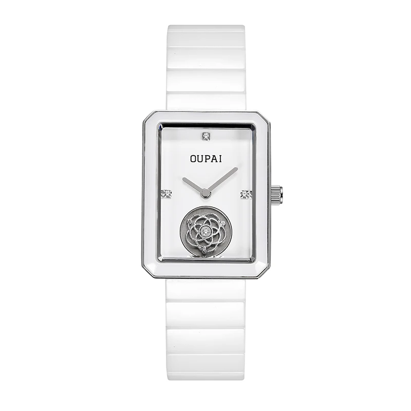 Квадратные женские часы OUPAI с прямоугольным циферблатом, белые керамические часы, женские кварцевые водонепроницаемые, повседневные и универсальные