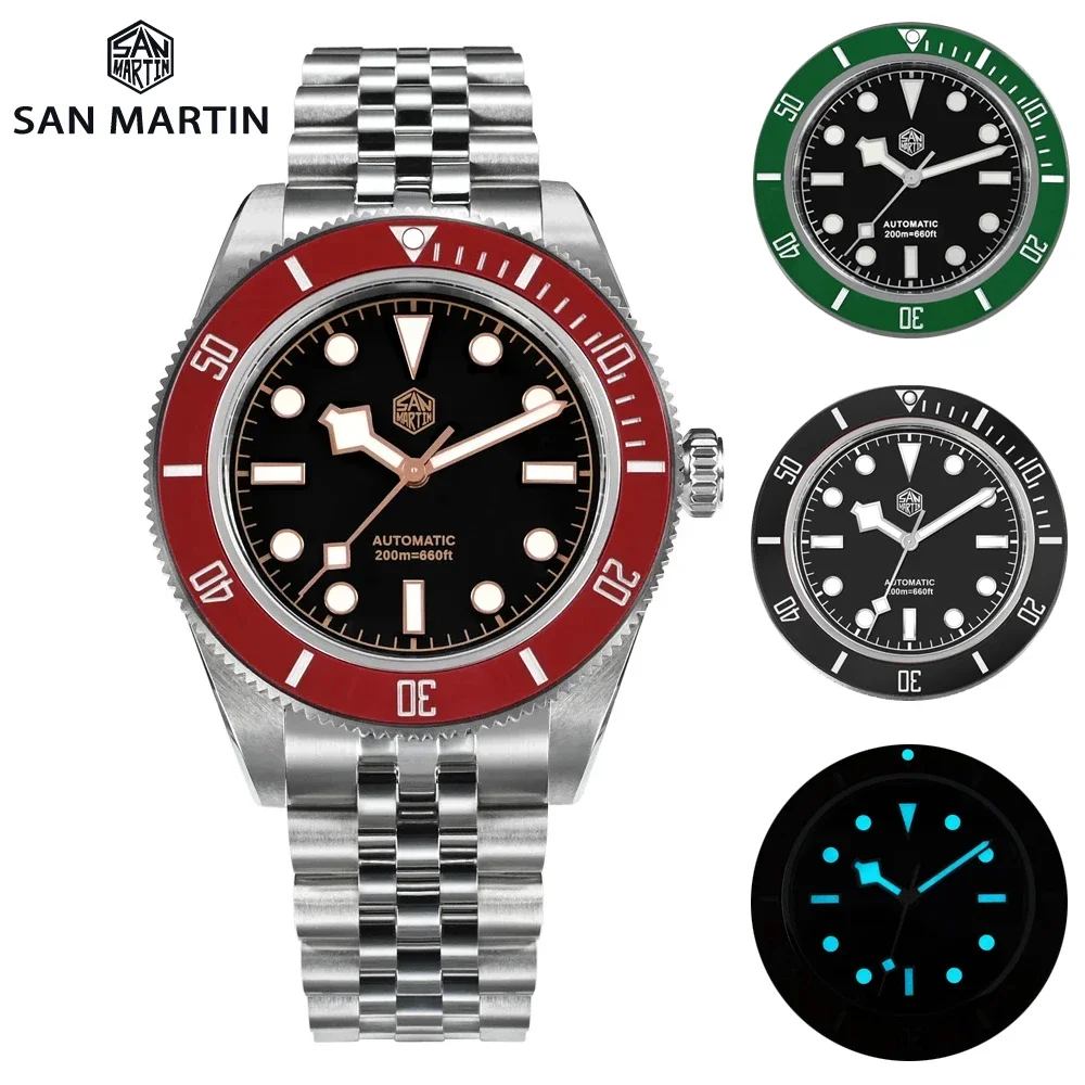 

San Martin 40mm Diver Watch Men Classic NH35 Automatic Mechanical Watches Sapphire Wine Red Ceramic Bezel Waterproof Wristwatch