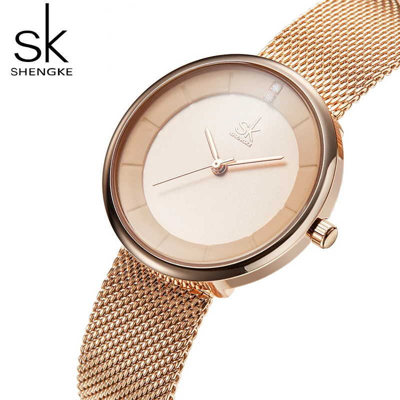 SHENGKE SK Fashion Golden Women Watches Stainless Steel Strap Ladies Quartz Wristwatches Original Woman\'s Clock Relogio Feminino