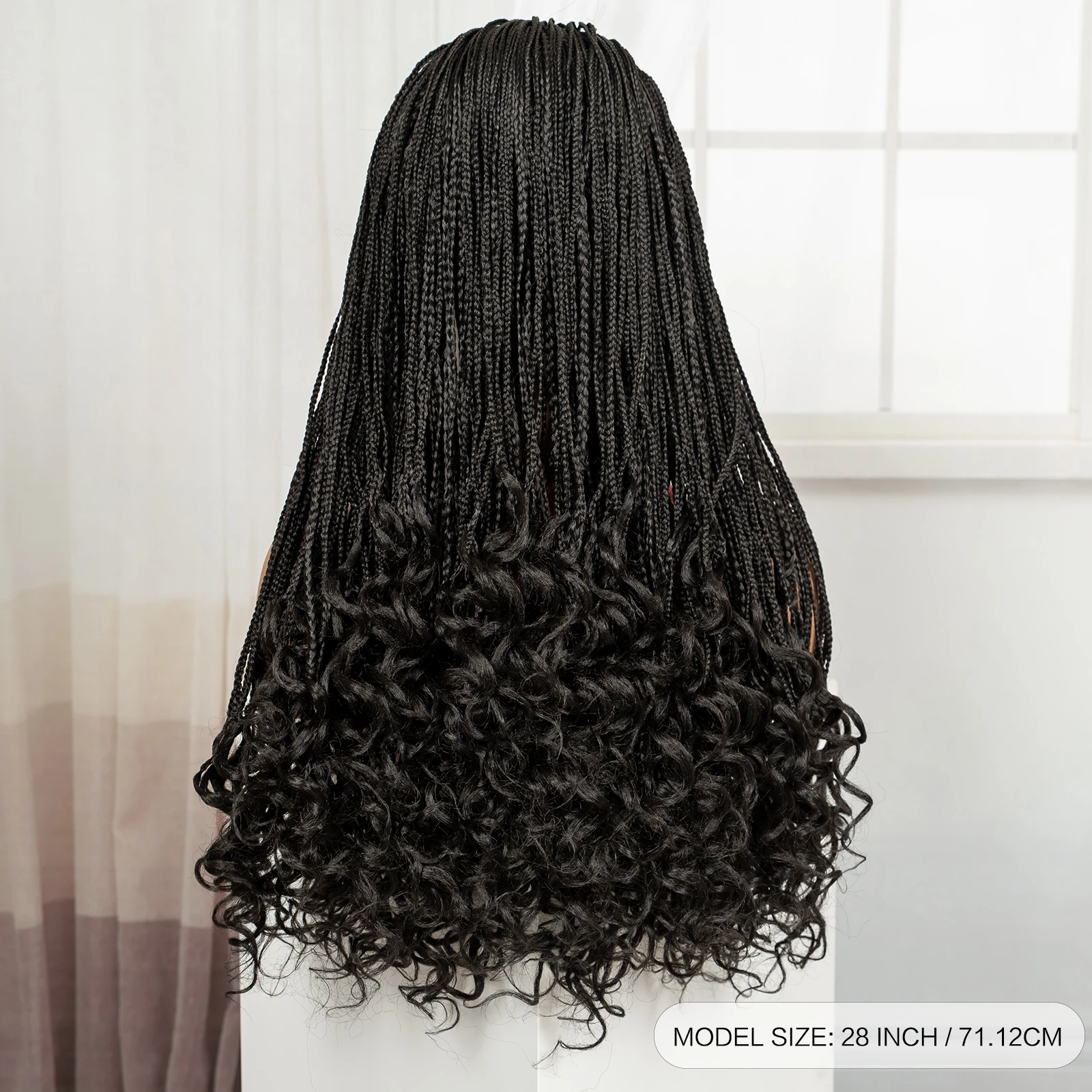 28 بوصة كامل آلة صنع شعر مستعار مضفر مع الانفجارات صندوق الاصطناعية مضفر الدانتيل الباروكات مع أطراف متموجة تجديل خصلات الشعر المستعار للنساء السود #4