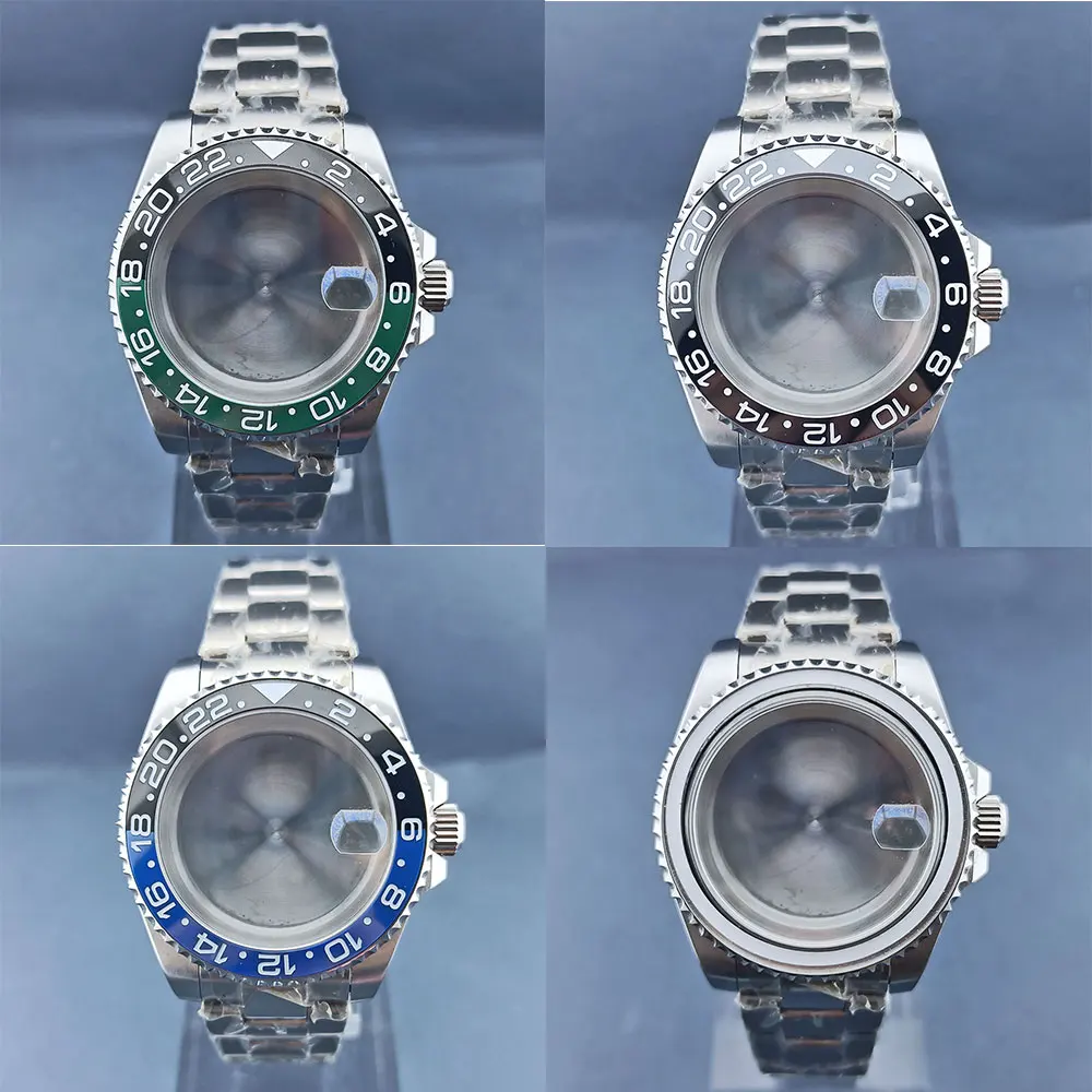 40mm dual steering GMT Silver watch case 316L stainless steel sapphire glass opaque back cover Silver Jubilee steel strap