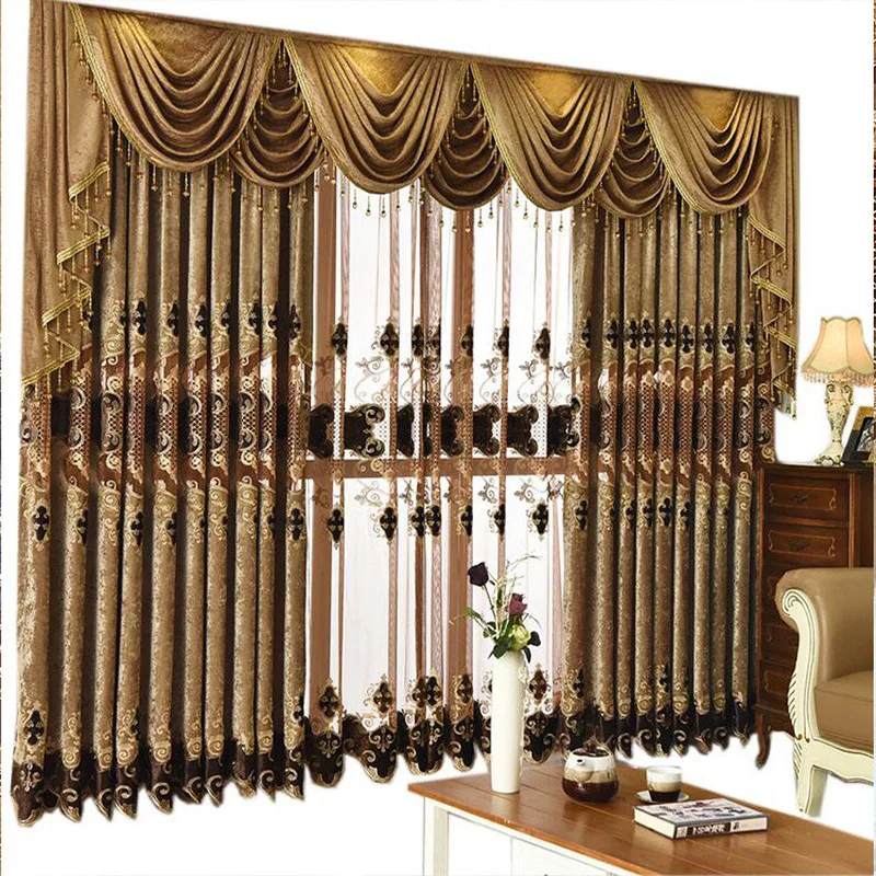 European-style Chenille Hollow Curtains for Living Room Dining Room Bedroom High-end Embroidered Curtains Tulle Custom