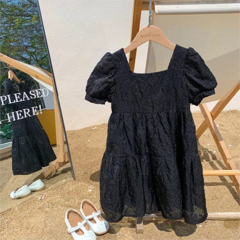 2024 New New Spring Summer Baby Children Kids Girl Black Fashion Casual Cotton Dresses Children\'s Clothes