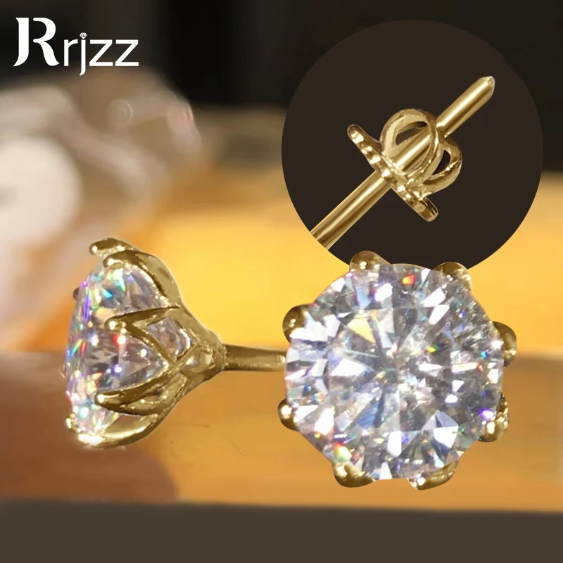 Rrjzz Certified Solitaire 0.1/0.3/0.5/1/2CT D Moissanite Stud Ear 3mm/4mm/5mm/6.5mm/8mm Earrings for Men Women GRA Jewelry Gifts