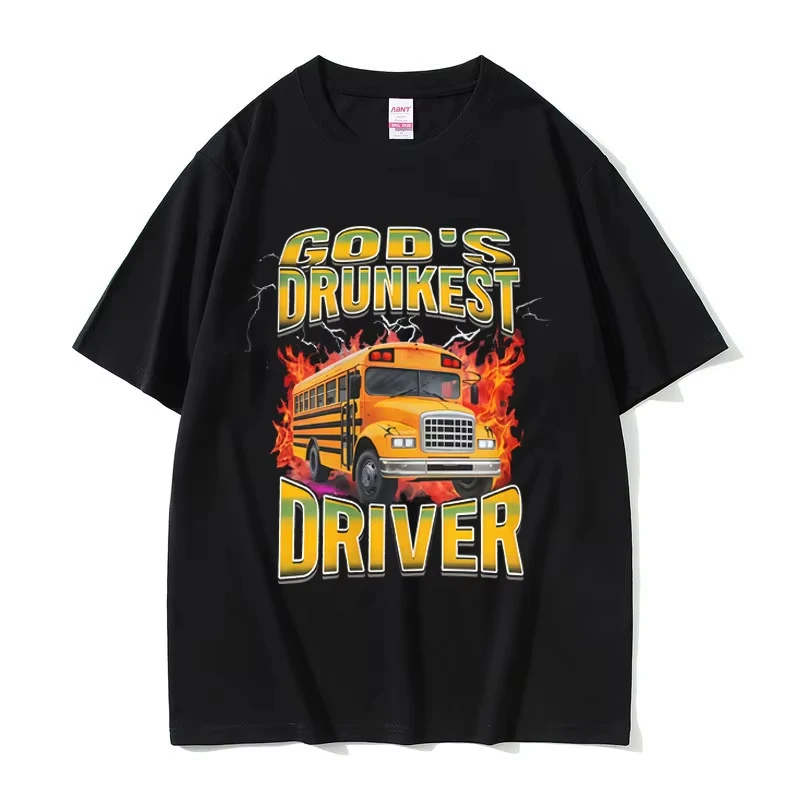 God's Drunken Driver Funny Meme T-shirt Men Casual Humor Oversized Short Sleeve Tops T Shirts Male Vintage 100% Cotton T-shirts
