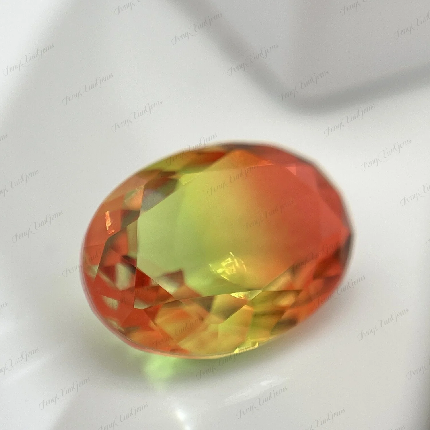 Oval Cut Glass Watermelon Tourmaline Loose Stone Bi-Color Synthetic Gem For Ring Pendant DIY Jewelry Inlay