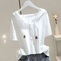 Loose T-shirt Women Spring Summer Wide Slim Versatile Belly Cover Headwear Cotton Korean Style Casual Style