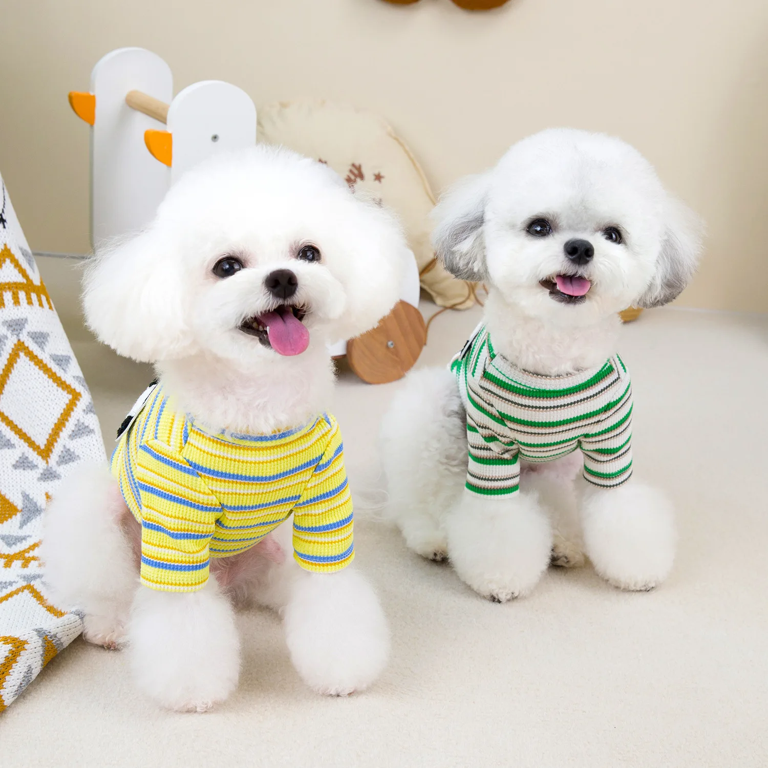 New Dog Clothes Striped T-shirt Warm Dog Long Sleeve Hoodie Cartoon Puppy Fashion Design Pet Clothes