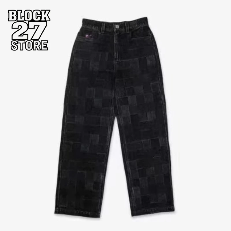 

Mens Jeans Harajuku American High Street Streetwear Premium Wide Leg Denim Pants Straight Fit Spring Summer Plaid Casual Unisex