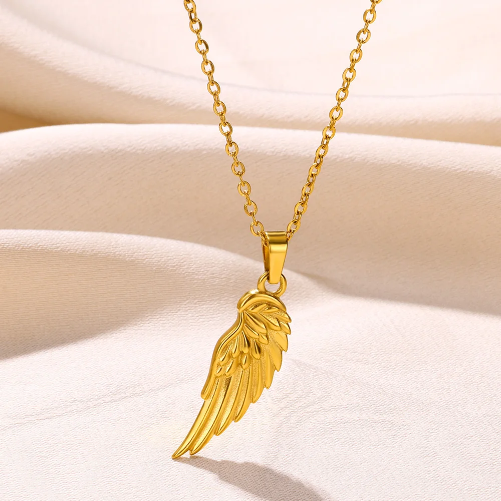 Stainless Steel Angel Wing Pendant Necklace Women Men Jewelry Gold Color Wings Choker Necklace Gifts For Her