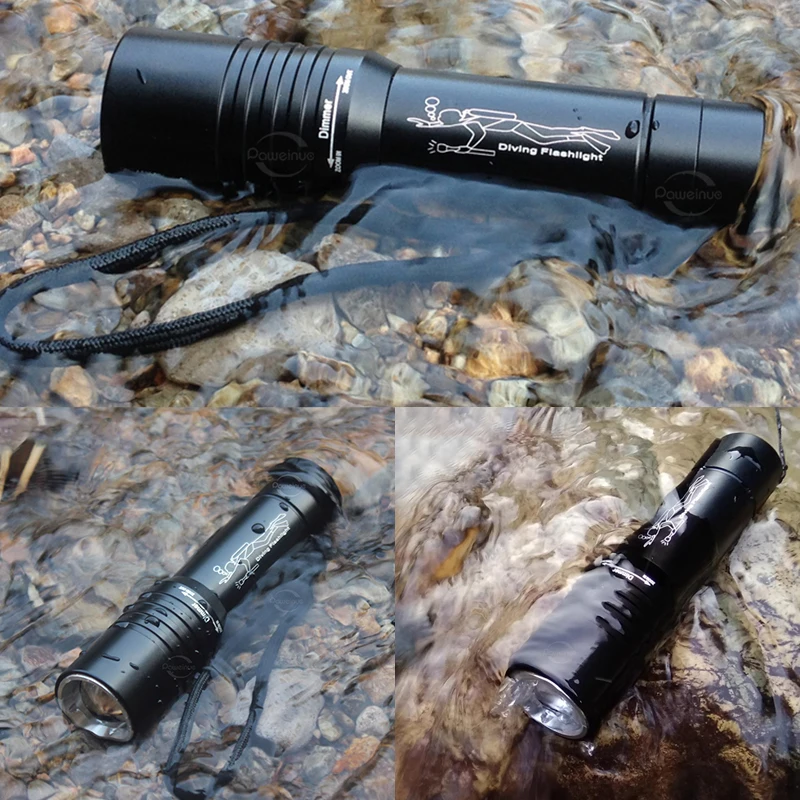 Linterna subacuática profesional para buceo, potente linterna subacuática T6 con Zoom giratorio de 3 modos, IPX8, 18650