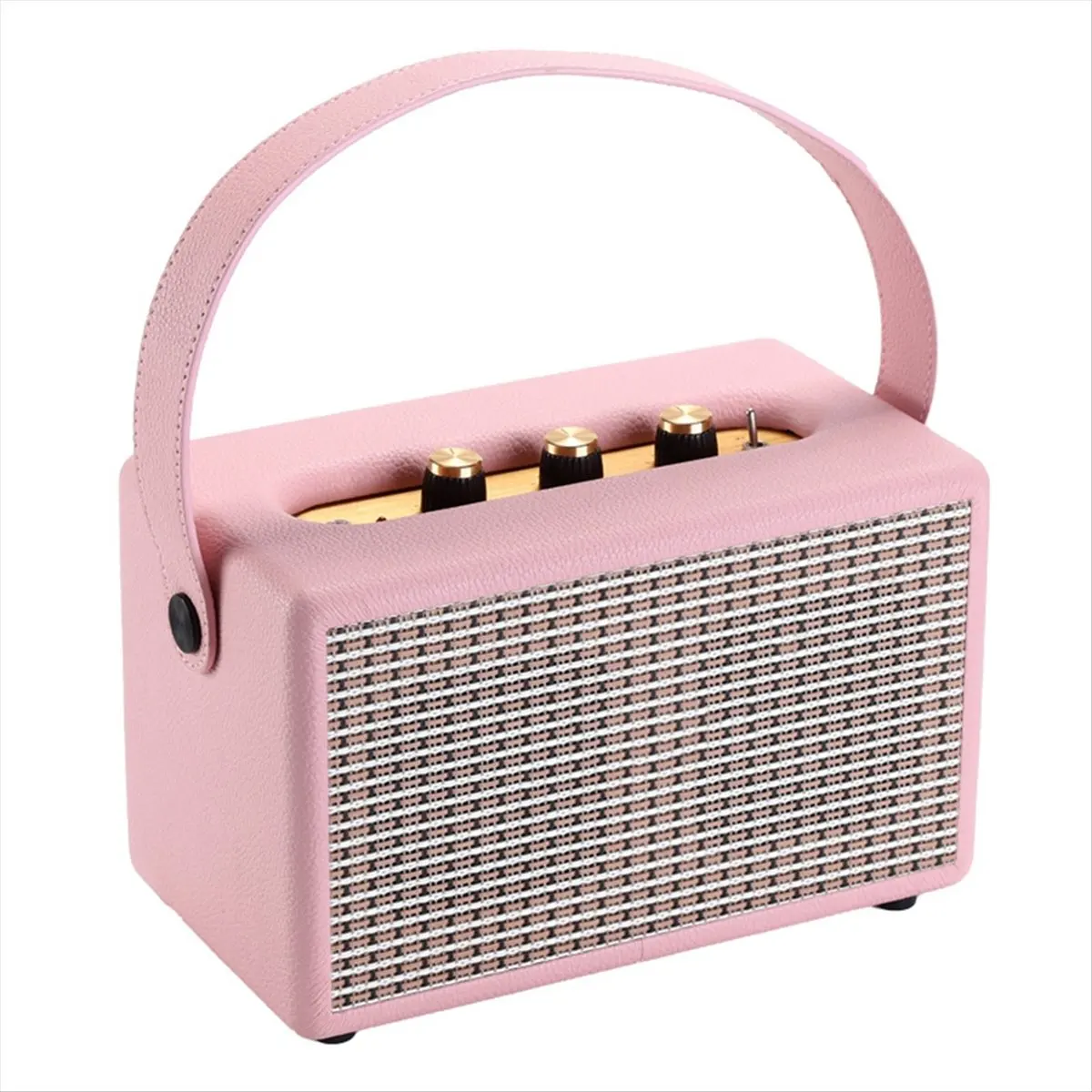 AABFK Professional Portable Wireless Vintage Bluetooth Speakers USB Card Reader Wooden PU Outdoor Home Music Player Pink