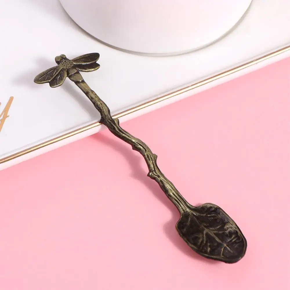 Cutlery Twig Design Dragonfly Coffee Spoon Zinc Alloy Smooth Edges Dessert Spoon Vintage Teaspoon Pudding