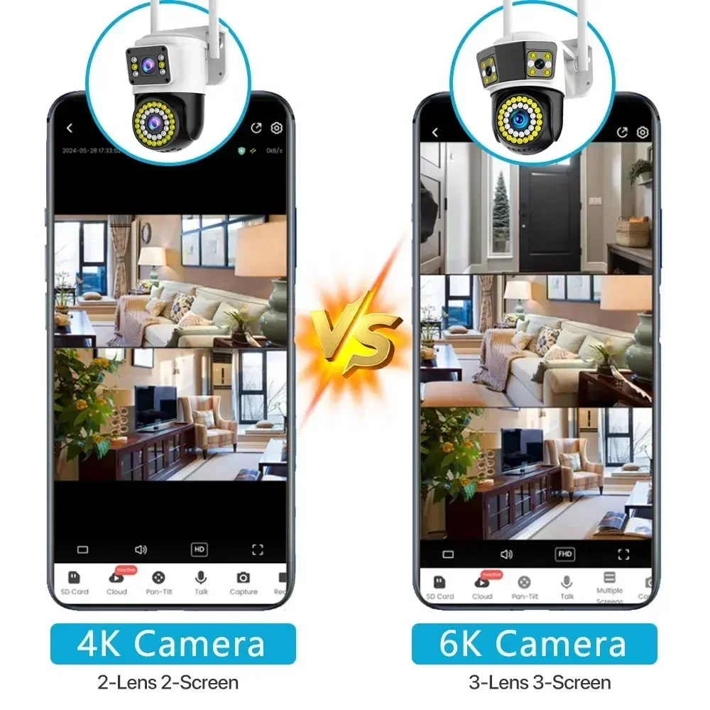 Three Lens IP Camera 6K 12MP WiFi Wireless Security Protection Outdoor PTZ Human Auto Tracking CCTV Video Surveillance Cccam