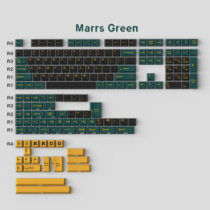 Aero/Merlin/Olivia/Jamon/Aifei/Shoko/Marrs Green Keycap Cherry Profile Doubleshot Keycaps For DIY Mechanical Keyboards 173 Keys