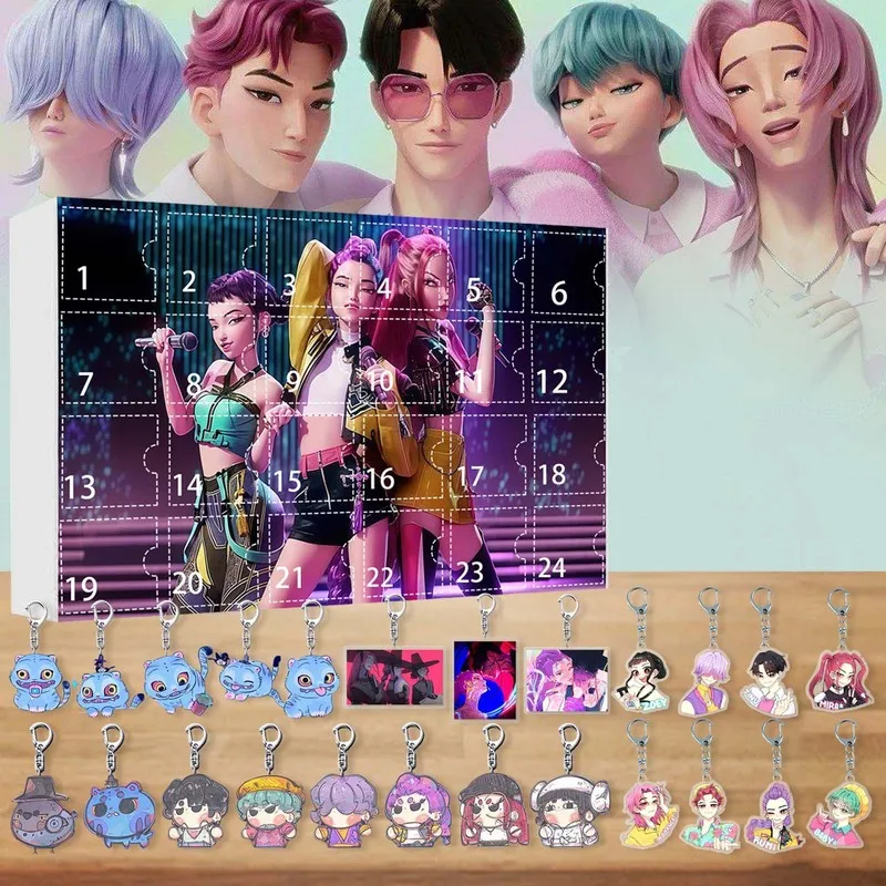 En Stock, cazadores de demonios k-pop, calendario de cuenta atrás de Navidad, caja ciega, mochila, llavero de coche, accesorios acrílicos de Anime, regalo de seguidor