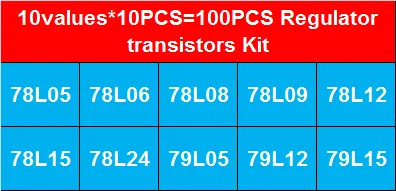 100PCS 78L05 78L06 78L08 78L09 78L12 78L15 78L24 79L05 79L12 79L15 With Box TO-92 Voltage Regulator Transistors Assortment Kit