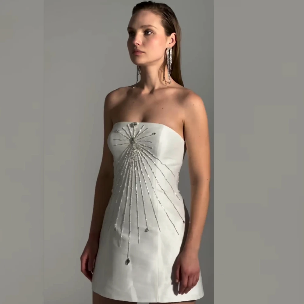 Robe de plage sans bretelles à paillettes plissées en jersey, robe sur mesure, mini robes, colonne, occasion